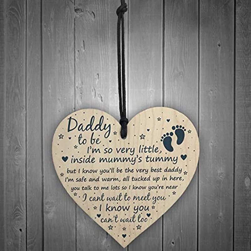 Wooden Heart Card Daddy To Be Sign Gifts from Bump for Dad/Father New Born Baby Son Daughter Plaque New Dad Gifts