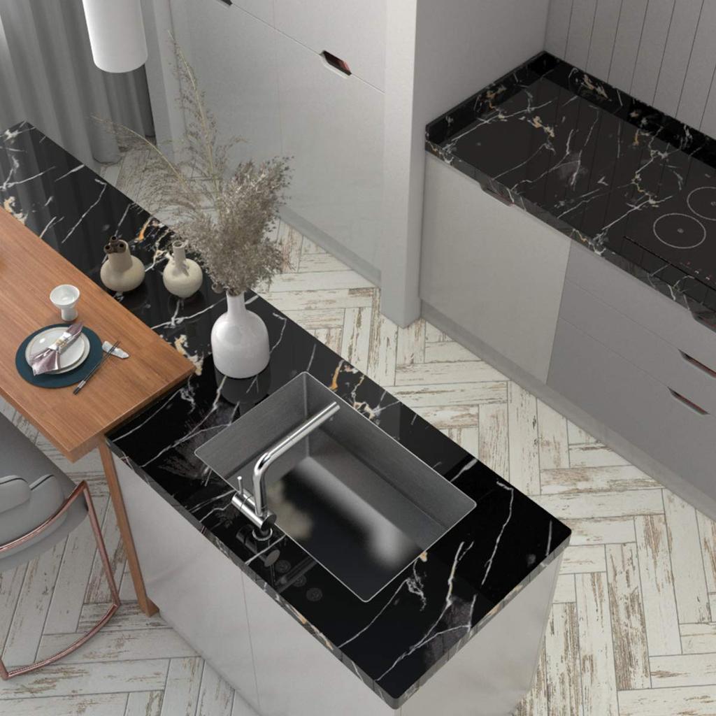 TOTIO Мраморный Ремейк Режущий Мрамор 40 см x Снимаемая Мраморная Обои Наклейка для Декоративного DIY Стены Матовая Мраморная Поверхность Лист, Черный, Лист, Лист,