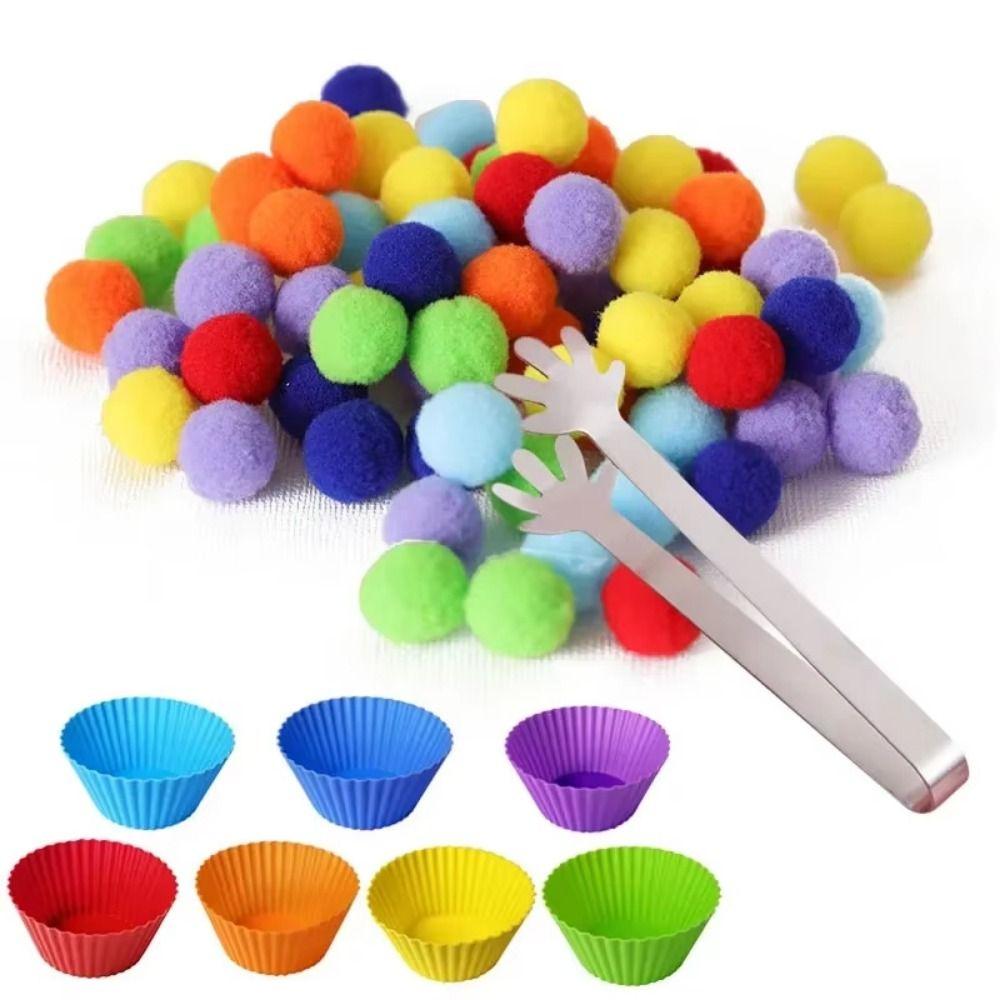 Colorful Early Education Toy Rainbow Counting Pompoms Pompoms Tweezers Toy Kids Early Education