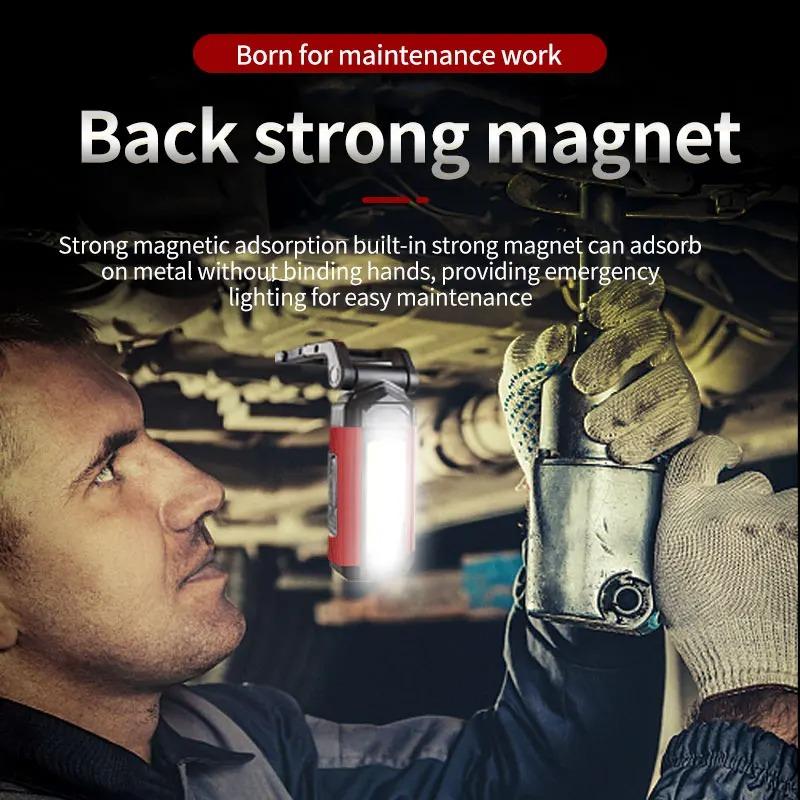 Светодиодный рабочий фонарь USB Type-C Зарядка Фонарик Красные Магнитные Фонари Водонепроницаемый Рабочий Крюк Перезаряжаемый Складной COB Вращающийся Самый Яркий