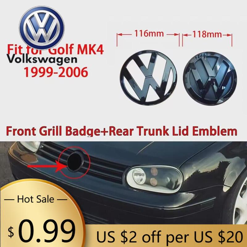 2026 Новый Для VOLKSWAGEN VW Глянцевый Черный Подходит для volkswagen Golf 4 MK4 1999-2006 116 мм Значок Передней Решетки + 118 мм Значок Крышки Багажника Сзади