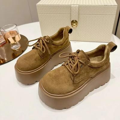 Женские модные хлопковые ботинки на толстой подошве, зимние новые, с круглым носком, замшевые спереди, на шнуровке, противоскользящие, износостойкие, низкие