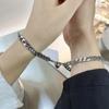 2Pcs Punk Silver Color Chain Couple Bracelet For Women Stainless Steel Romantic Magnet Men Paired Things Jewelry Pulsera