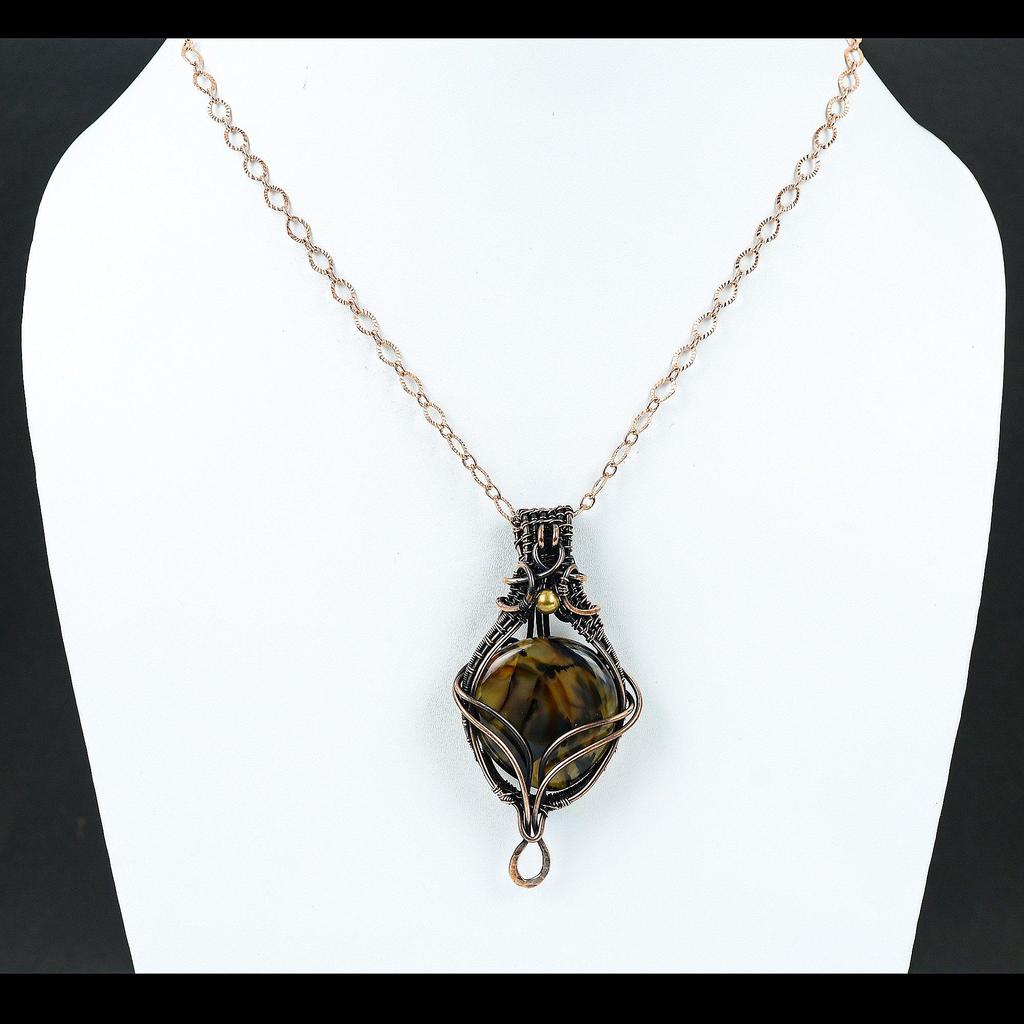 Подвеска из агата Монтана, подвеска из медной проволоки, ручная работа, ювелирное изделие из меди, подвеска из драгоценного камня для подарка, дизайнерская подвеска из агата Монтана