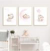 Pink Bear Moon Star Child Nursery Print Cartoon Animal Wall Art Canvas Painting Nordic Kid Baby Room Decoration Picture No Frame