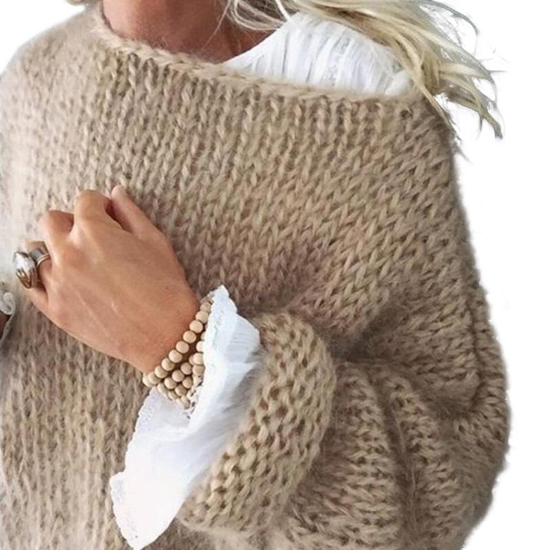 1PC Джемпер Ажурный Мягкий Пушистый Свободный Женский Фонарь Длинный Рукав Вязаный Свитер Мохеровый Свитер
