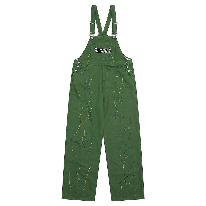 Ink-splashing Denim Overalls, American Retro Inkjet Tooling Overalls, Loose Casual Men's and Women's Trousers, Hiphop Tide