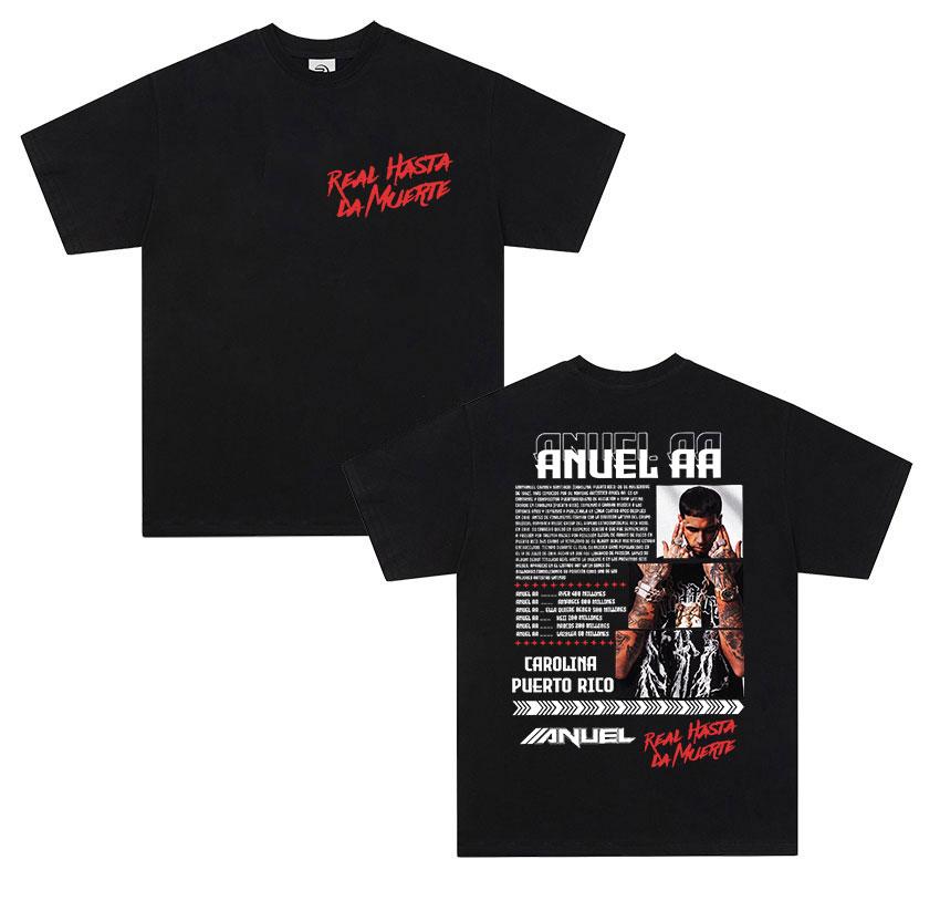 Rapper ANUEL AA Real Hastala Muerte Tour 2025 new Album T Shirt Unisex Retro Hip Hop Fashion Cotton Short Sleeve Tshirt Streetwear