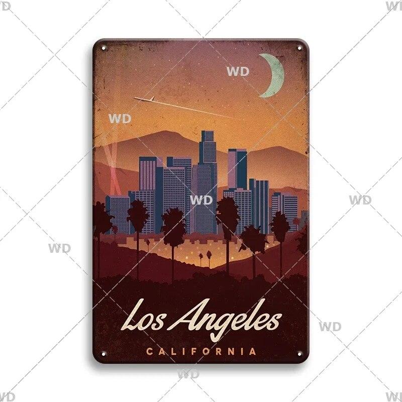 Tin Sign Landscape Paris Havana Tokyo Sydney Malibu Los Angeles Chicago City Metal Vintage Plaque Retro Decorative Plate Decor