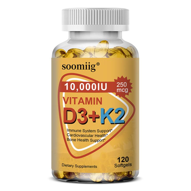 Витамин D3 10000 МЕ + Витамин K2 200 мкг Кальций 210 мг 120 капсул в бутылке