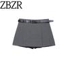 Za Export New Arrival Women's Clothing ZR Fashion Style Fashionable All-Match Mid-Waist Pleated Check Skirt Pants Belt 3046047