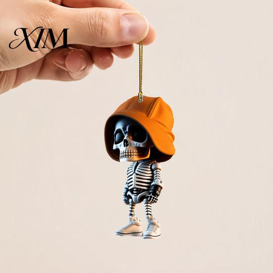 Creative Halloween Party Favors 2Pcs Hoodie Skeleton Ornaments, 2D Flat Acrylic Pendants, Gothic Unique Interior Car Accessories Style