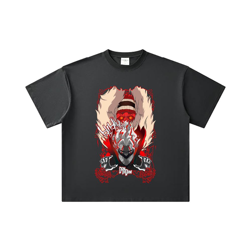 260 GSM Double Yarn 32 Count 100% Cotton Dandadan V34 Okarun Turbo Print Unisex Heavy Cotton T Shirt
