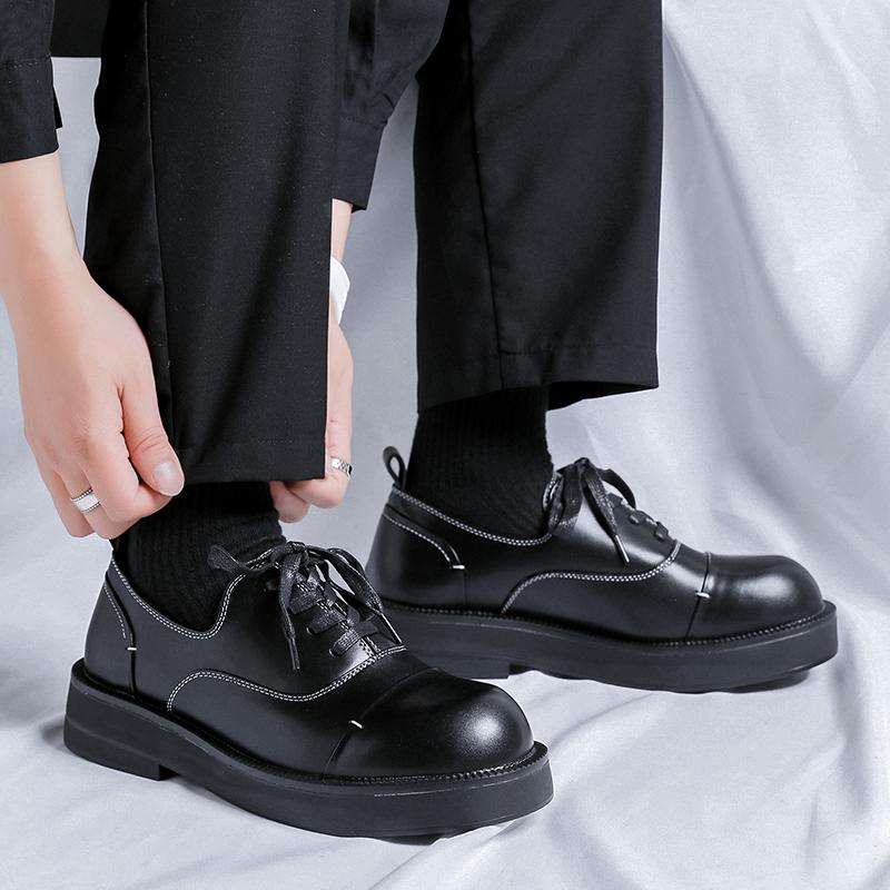 Fashion2024 Spring Men High Sole Casual Genuine Leather Shoes Man Japan Harajuku Korean Streetwear New Fashion Leather Suede Loafers