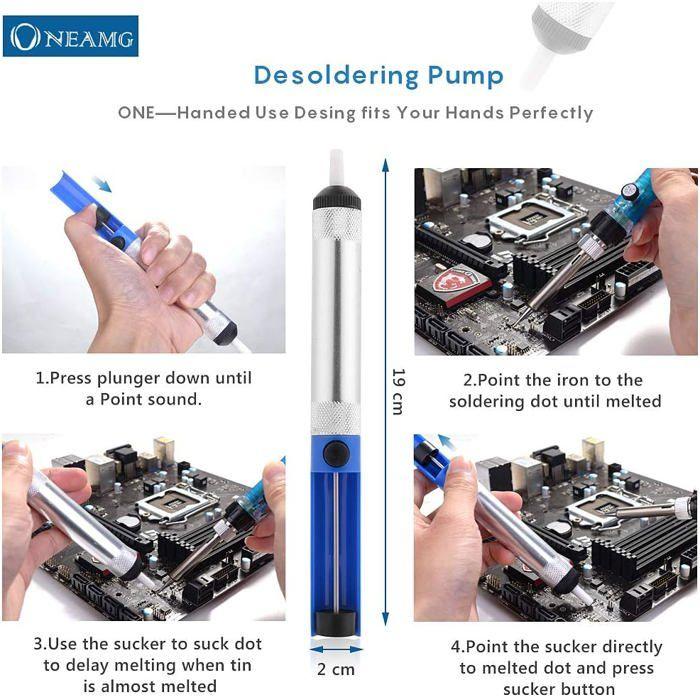 Fer à souder - oneamg - 60w - température réglable - interrupteur on/off - kit complet 13 en 1