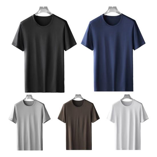 Мужская летняя футболка с круглым вырезом и короткими рукавами, однотонная, эластичная, тонкая, быстросохнущая, простой стиль, повседневная повседневная одежда, спортивный топ