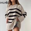 Women's Knitwear Autumn and Winter Casual Striped Loose O-Neck Pullover Sweater Jacket Women