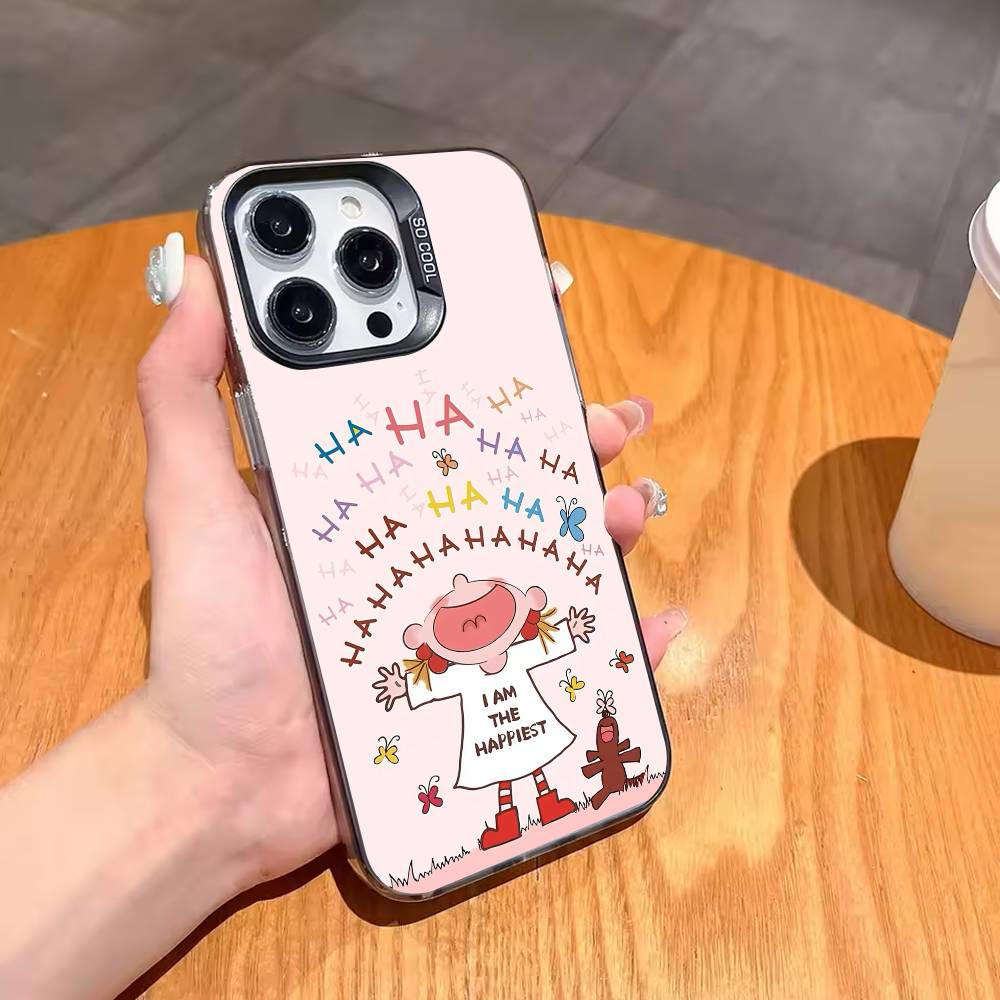 Cute Cartoon Art COCO-chanS Phone Case For iPhone17 16 15 14 13 12 Pro Max Grey Black Matte Laser Metallic Aurora Funda