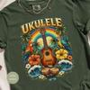 Ukulele T Shirt Tropical Vibes Tee: Hawaiian Beach Vacation Graphic, Parrot & Hibiscus Design | Cotton, Relaxed Fit, Unisex