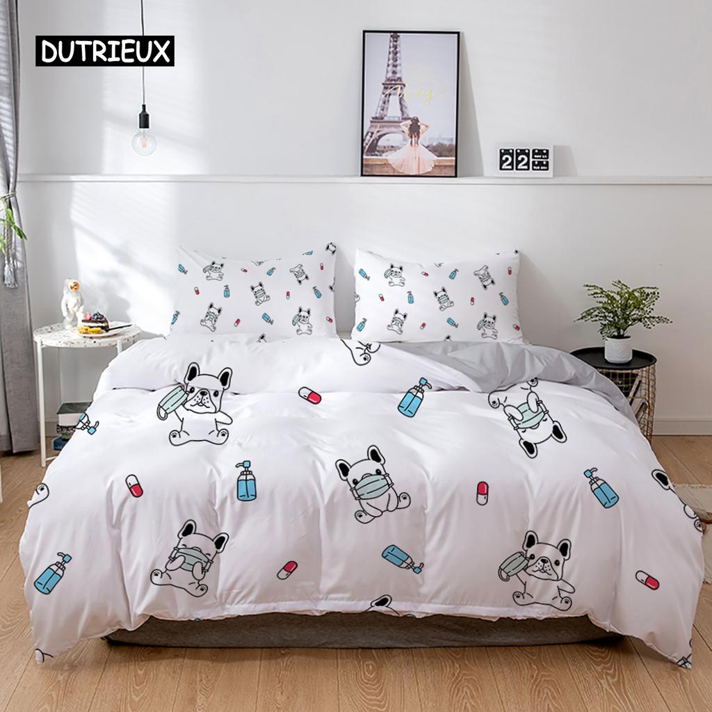 3D Dog Bedding Set Cute French Bulldog Puppy Duvet Cover Sets Cartoon Bed Cover Pet Animals Home Textiles Queen 2/3Pcs King Full