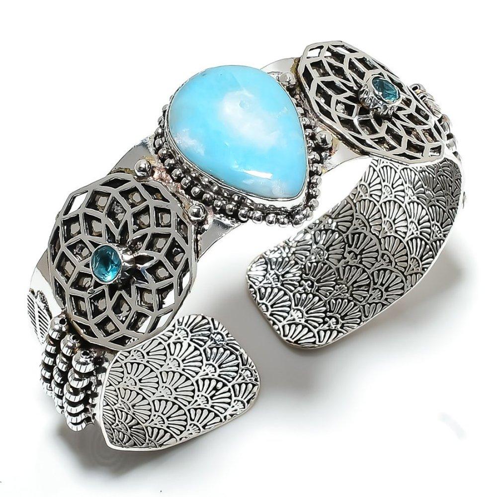 Republic Larimar Gemstone 925 Sterling Silver Cuff Bangle Adjustable Y9O95