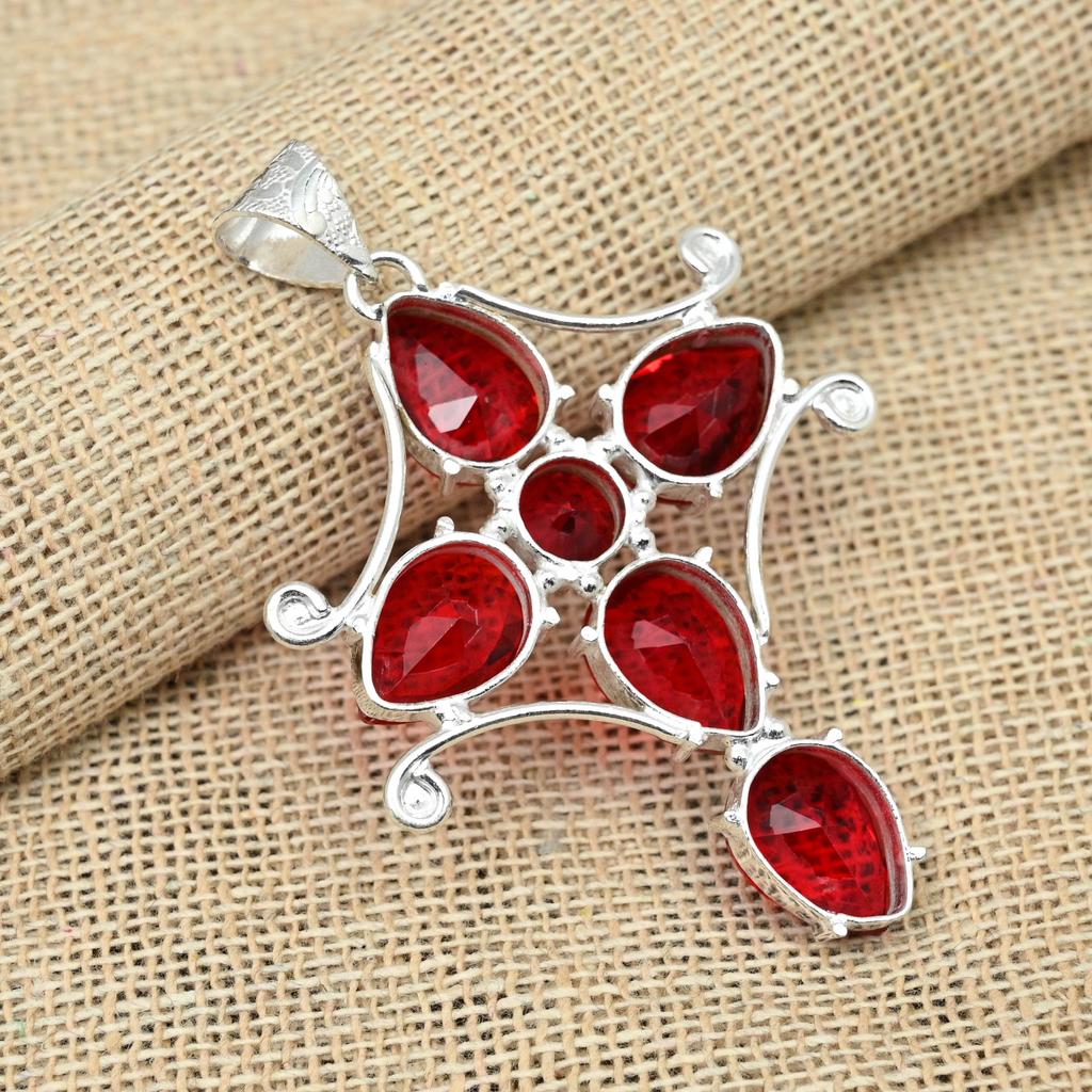 Ювелирные изделия из твердого серебра 925 пробы, красный гранат, драгоценный камень, подвеска в виде креста ручной работы, дизайнерские ювелирные изделия