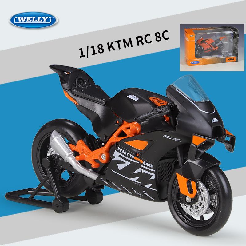 Welly 1/18 KTM RC 8C Металлическая модель уличного спортивного мотоцикла Литье под давлением Металлический модельный мотоцикл для шоссейных гонок Симуляция Детские подарки