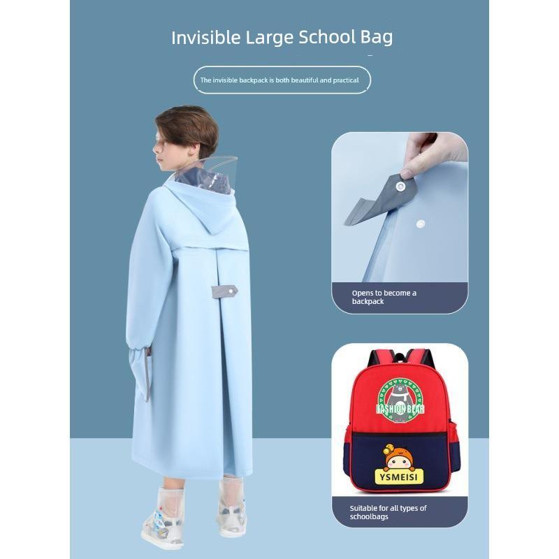2023 New Model Children's Raincoat for Girls and Boys, Primary School Students' School Clothes with Backpack Space, Full-Body Rain Poncho for Older