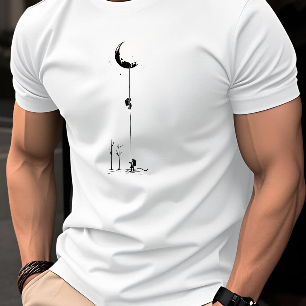 Unisex Red Oneck Tshirt Moon Climber Print Casual Short Sleeve Cotton Tee Astronaut Adventure Streetwear Slim Fit Tops For Unisex