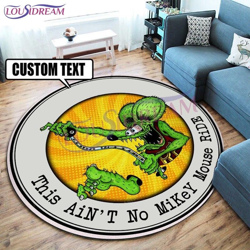 Персонализированный Хот-Род Гараж Круглый Коврик Rat Fink Ковер Ретро Круглый Ковер Декор Гостиной Коврики Коврики для Спальни Коврик Для Стулья