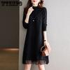 Lace Knitted Dress for Women In Autumn and Winter Large-sized Half Turtleneck Knitted Sweater Loose Mid-length Sweater Dress