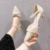 Fashion Women's Pointed Toe Casual Ankle Strap Women Pumps Pleated Detail Mid Hollow Prom Wedding Shoes StilettoFashion 2024