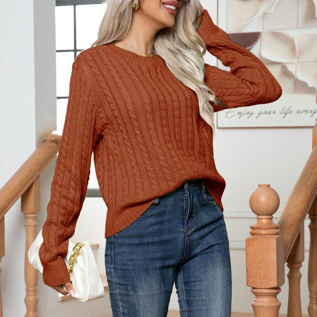 Женская мода повседневный свитер с круглым вырезом из теста и переплетениями