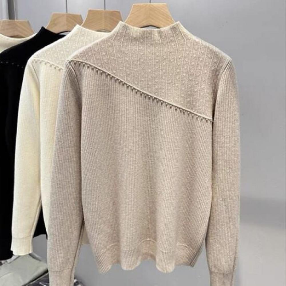 Navava Warm Comfortable Half Polo Long Sleeve Knit Top Nk2657
