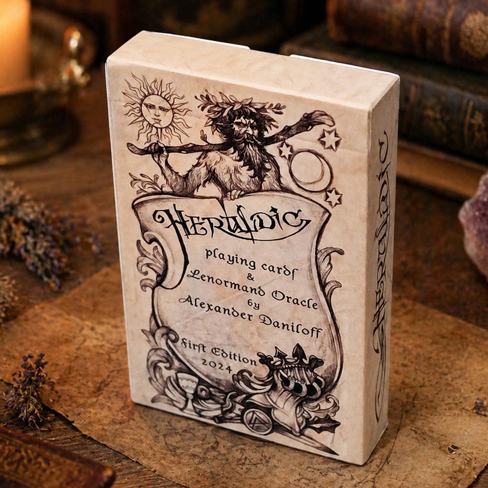 9*6cm Heraldic Playing Cards - 38 Pcs Hand-Drawn Lenormand Oracle Cards for Divination & Collectors - Double-embossed Cardstock