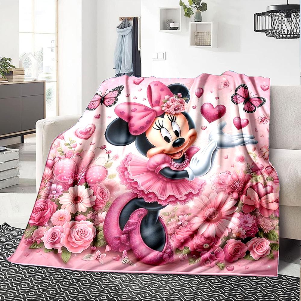 1pc Pink, butterflies, and cute Minnie Mouse blanket Lightweight Flannel Throw for Sofa Bed Travel Camping Livingroom Office Couch Chair