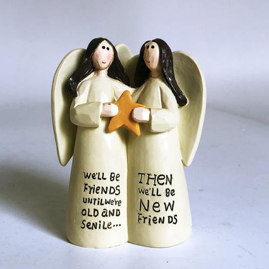 Angel Ornament Exquisite Workmanship Friendship Angel Statue Resin Angel Sculpture for Home Decoration