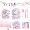 Pink Butterfly Birthday Tableware Set: Plates, Knives, Forks, Spoons, Party Decorations, New Theme.
