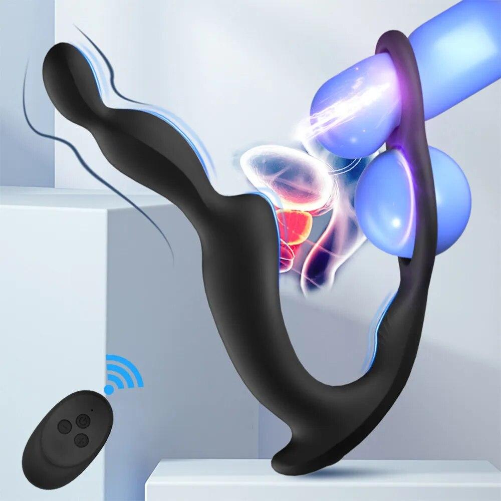 Вибратор простаты для мужчин, анальный массажер, Анальная пробка, вибратор, двойные кольца для пениса, задержка эякуляции, секс-игрушки для мужчин, гей-мастурбатор
