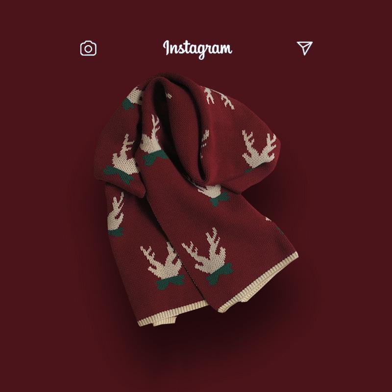 Christmas Gift Red Deer Scarf for Women, Warm and Extended Ins, Cute Student Scarf