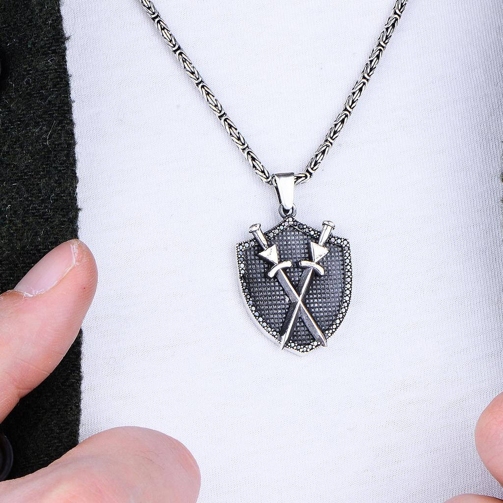 Серебряный кулон-меч-щит для мужчин, византийское ожерелье-цепочка, турецкие украшения ручной работы, уникальный подарок для него
