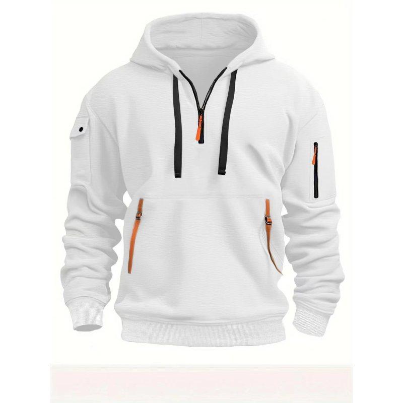 Fall And Winter Men's Casual Sports Multi-Zipper Arm Pocket Sweatshirt Pullover Hoodie