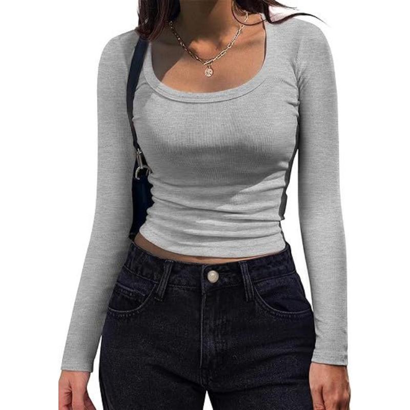 YYFS Женская мода повседневная весна осень однотонные принты длинные рукава U-образный вырез блузки и рубашки