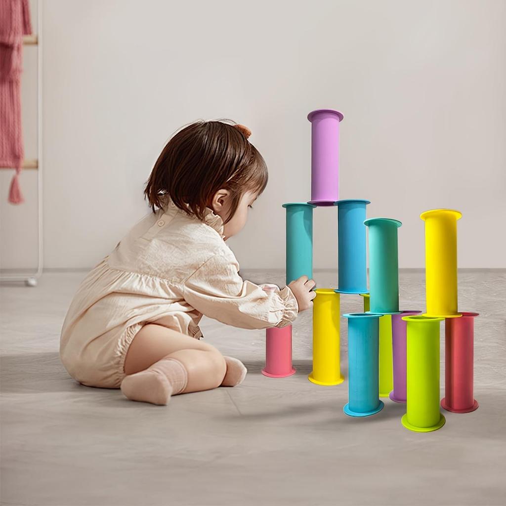 Силиконовые детские стаканчики для складывания и радужные кольца - красочные развивающие игрушки для младенцев и детей