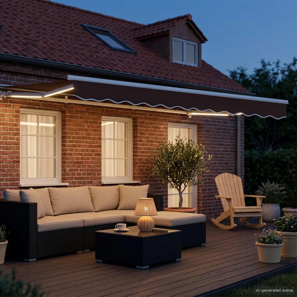 Electric Retractable Awning Brown and White 2.5 x 2 m