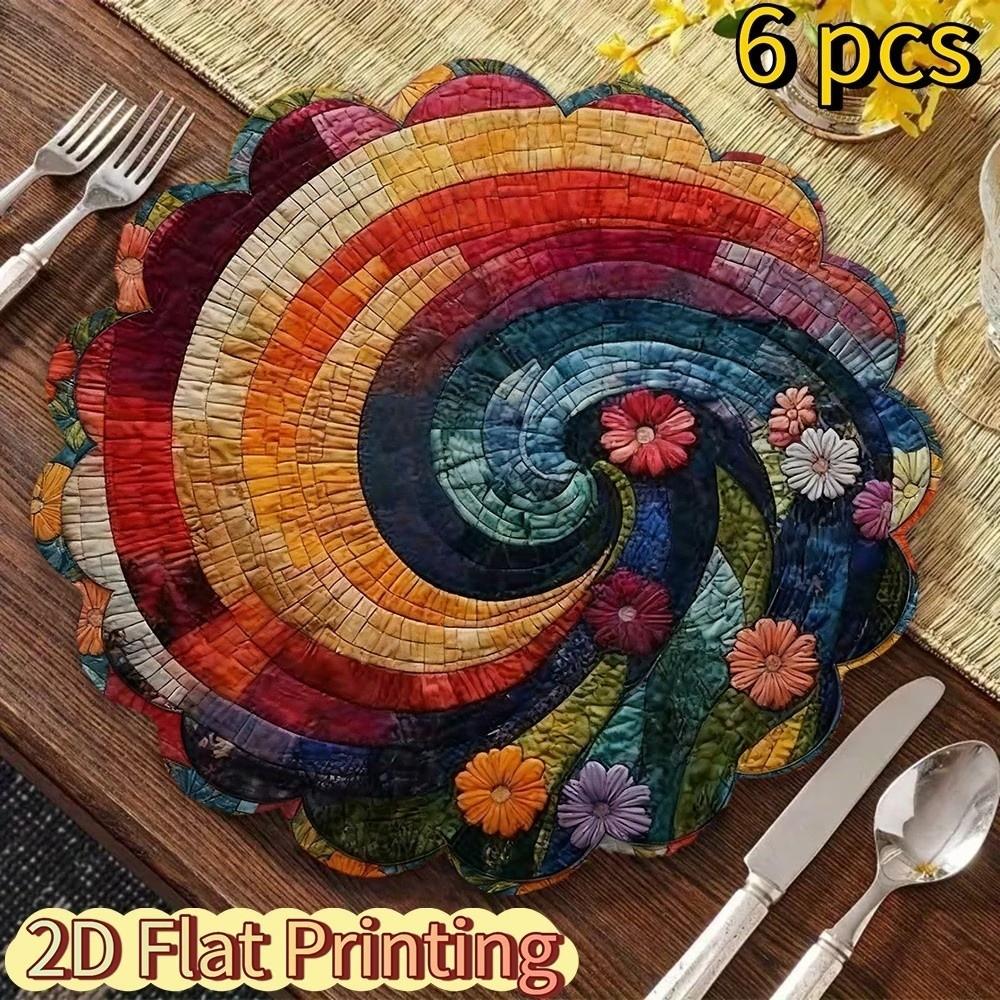 35cm Floral Print Linen Placemats 2D Printed Coaster Table Mats Bohemian Style Placemats  Kitchen
