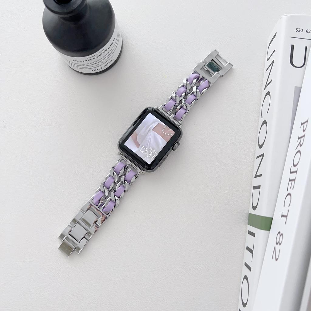 Металлический кожаный ремешок для Apple Watch 49 мм 45 мм 41 мм 44 мм 40 мм 42 мм 36 мм Женский ремешок для часов iWatch Series 10 9 8 7 6 5 4 SE