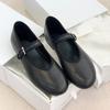 Leather Soft-faced Round Head Flat-soled Ballet Shoes One-word Buckle Belt Mary Jane Women's Shoes Grandma Shoes Spring and Summer Shoes