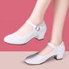 4 см Дышащие Удобные Туфли Мэри Джейн из Мягкой Кожи с Неглубоким Вырезом на Платформе 2025 Весна Средний Блочный Каблук Танцевальная Рабочая Обувь Мама