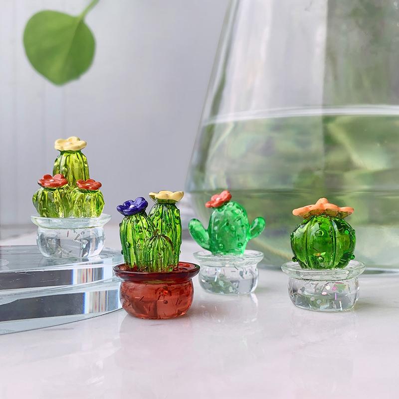 Handmade Murano Glass Cactus Figurines Ornaments Desktop Craft Adornment Creative Colorful Cute Miniature Plant For Home Decor